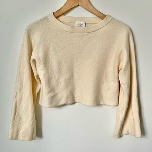 Aritzia Wilfred Cropped Bell Sleeve Knit Merino Wool Sweater Cream Extra Small